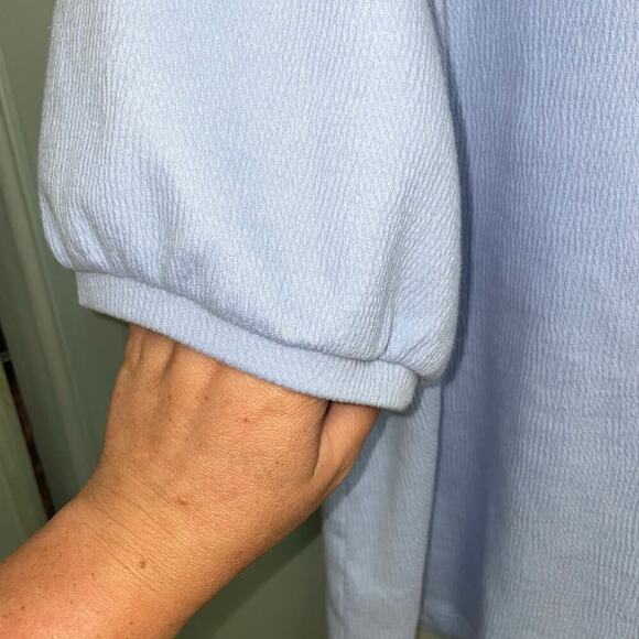 Talbots Light Blue Blouse Size Large Puffe Sleeve Ruffle Dressy Casual - Picture 4 of 5